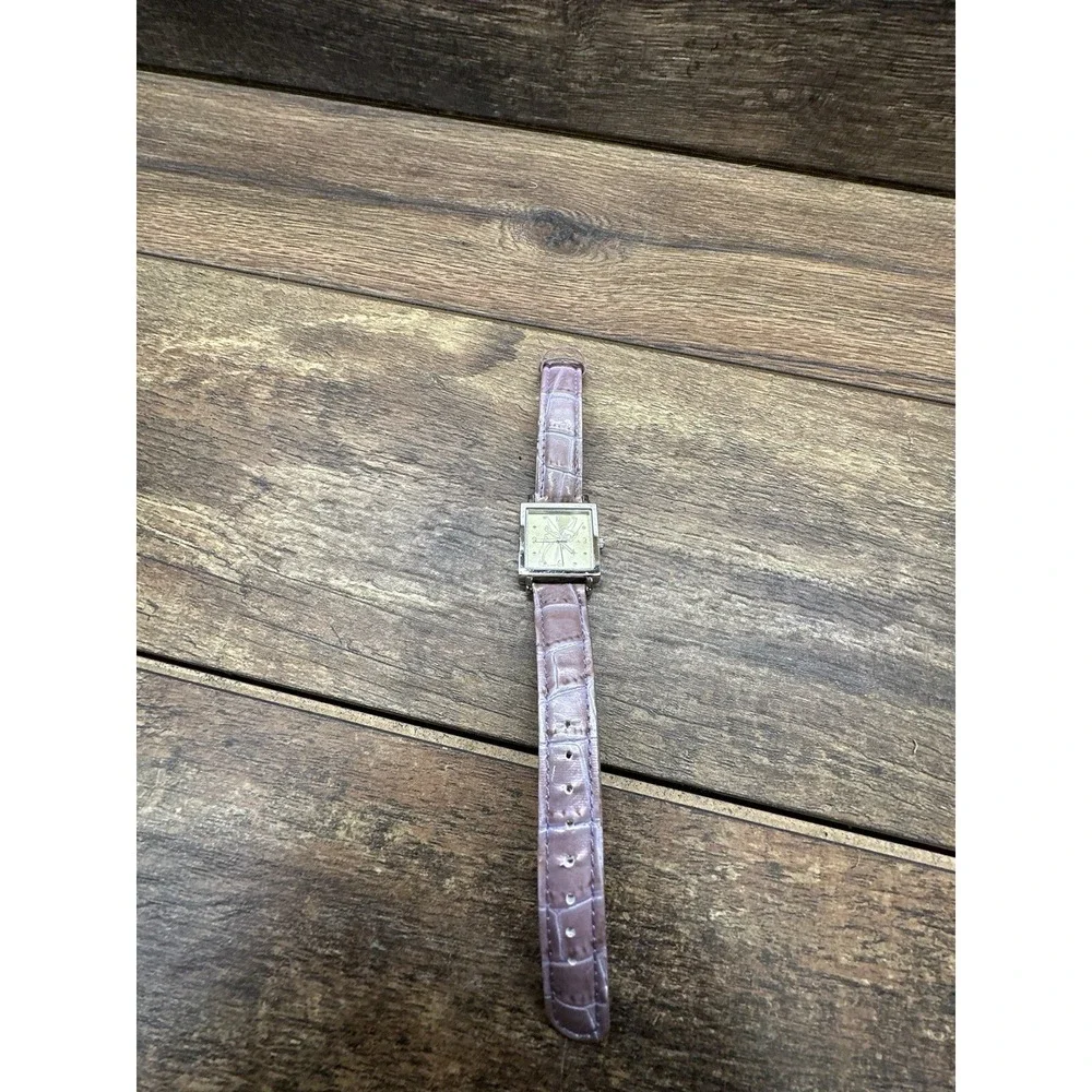 Disney Tinkerbell Watch Square Silver Tone Lavender Croc Strap Tinker Bell As Is